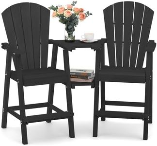 Ciokea Tall Adirondack Chairs Set of 2, HDPE Outdoor Adirondack Bar Stools with Double Connecting Tray, Weather Resistant High Back Adirondack Balcony Chairs for Deck, Lawn, Pool, Backyard, Black