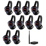 AYVVPII Rechargeable Wireless Silent Disco Headphones RF LED Flashing Light Headset 10pcs Headphones Bundle and 1 Transmitter 500m Distance