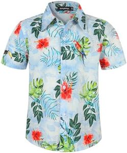 Spring&Gege Boy's Short Sleeve Hawaiian Shirt Summer Beach Luau Holiday Aloha Button Down Shirts (4-14 Years), Blue Parrot, 11-12 Years