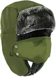 LUTHER PIKE SEATTLE Winter Trapper Hat - Russian Style Ushanka, Faux Fur Headwear for Men & Women, Ear Flaps, Chin Strap, Windproof Ski Mask, Covers Full Face, Snowboarding Accessories Army Green