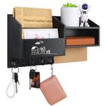 GerayMer Key Holder for Wall, Rustic Key and Mail Holder for Wall, Wood Hanging Key Holder, Key Rack Mail Organizer for Wall, with 5 Hooks, 2 Mail Slots, 2 Storage Shelf, Chalkboard and Cork board