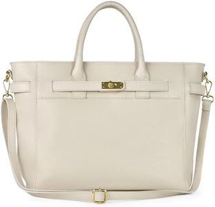 Italian Genuine Calf Leather Handbag for Women with Zipper & Adjustable Strap | Medium Top-Handle Satchel Purse (Beige)