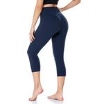 ACTINPUT Capri Leggings for Women High Waisted Tummy Control 3/4 Length Leggings Sports Workout Gym Running Yoga Pants(1pc Navy Blue,S-M)