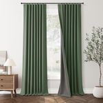 2 PCs Olive Green Linen Blackout Curtains 84 Inch Long for Living Room, Thermal Insulated Pleated Drape with Hooks Back Tab Boho Decor, Olive Forest Loden Full Black Out Curtains for Bedroom