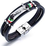 Thintom Mens Stainless Steel Genuine Leather Bracelets for Men Cool Spike Wrist Cuff Bracelets with Buckle Clasp Custom Engrave (Jesus)