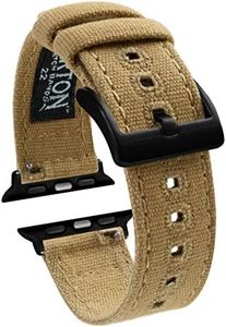 BARTON WATCH BANDS - Khaki Tan (Black PVD Hardware) Canvas Watch Bands Compatible with Apple Watch Models - 1, 2, 3, 4, 5, 6, 7, 8, 9, 10, SE, Ultra & Ultra 2 - (42mm/44mm/45mm/49mm)