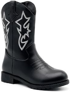 prechentty Toddler Little Big Boys Girls Cowboy Boots Kids Western Round Toe Riding Wide Mid Calf Boots Classic Black(Size2)