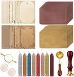 DaisuMonos 48 Pcs Vintage Paper Wax Seal Stamp Kit Set Aniversary Wedding Party Invitation Love Letter, Retro 48 Pcs Letters,15 Envelopes, 8 Wax Sticks, Tree of Life Stamp&Seal Mold 2 Tea Candles