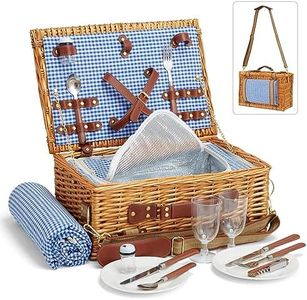 DHAEE Wicker Picnic Basket Set for 2 Person with Cooler Compartment and Waterproof Picnic Blanket,Removable Strap,Cutlery Set,for Camping,Day Travel,Beach,Hiking,BBQ and Family/Couples Gifts