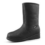 Comfy Moda Waterproof Winter Boots for Women, Cold Weather Snow Boots Fur Lined Insulated Ice Gripper Mid Calf Alaska Black Leather Size 11