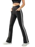 BLINKIN Flared Gym Pants for Women's Workout - The Ultimate Yoga Pants | Workout Lowers | Gym Track Pants for Women with Side Pockets (5460-Black,Size_L)