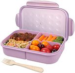 Bento Box for Adults Lunch Containers for Kids 3 Compartment Leak Proof Lunch Box(Includes Flatware,Purple)