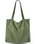 Prite Corduroy Tote Bag for Women Large Shoulder Bag with Zipper and Pockets for College School Work Travel Shopping-Green