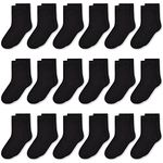 GENTABY Girls School Socks Black Boys - Kids Plain White Socks Mid-cut Half Socks Grey Unisex Elasticity Socks 18 Pairs 2-4 Years Breathable Toddler Crew Socks Size 9-12/12-3