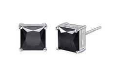 NYC Sterling Unisex Princess Cut Black Cubic Zirconia Stud Earring 3 to 10 MM (4mm)