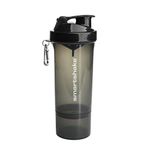 Smartshake Slim Protein Shaker Bottle With Storage 400ml to 500ml Leakproof BPA Free Small Protein Shake Bottles Smart Shaker Cup for Women + Men, Gunsmoke Black (Gunsmoke Black (2%))