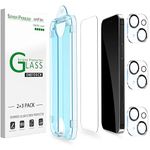 amFilm OneTouch (2+3 Pack) for iPhone 15 6.1" Screen Protector Tempered Glass and Camera Lens Protector Accessories, Premium Easiest Installation Kit, Full Coverage, Case Friendly Bubble Free HD