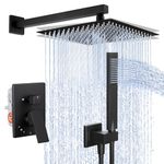 KES Shower System Shower Faucets Sets Complete 12 Inch Rain Shower Head with Handheld Spray Pressure Balance Shower Valve and Trim Kit Matte Black, XB6230S12-BK