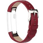 Vancle replacement wrist band for Fitbit Alta leather, comfortable, adjustable, with stainless steel claps (no tracker included), red