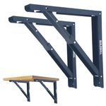 Buildskill 12" Folding Shelf Bracket, 1.2mm Heavy-Duty Folding Table Bracket, Corrosion Resistant & Space-Saving Design, Brackets for Wall Shelves & Workstations, Home & Office Use (DAGrey) (Set of 2)