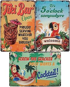 Aloha Nui Tiki Bar Sign 3 PC Set, Tiki Bar Decorations Outdoor, Tiki Bar Open, It's 5 O'Clock Somewhere & Polly Wants a Cocktail 8" x 12", 12 Screws Included, Tiki Decor, Luau Decorations