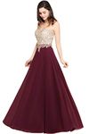 MisShow Women Modest Long Prom Party Dresses Sleeveless Full Length Burgundy US8