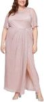 S.L. Fashions Women's Long A-line Mother of The Bride Dress with Ruched Waist (Plus Size), Faded Rose with Front Slit, 26 Plus