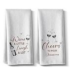 Hcaredee 2pack Funny Kitchen Towels Decor Housewarming Wine Lover Hostess Gift Hand Tea Dish Towels for Valentine's Day,Candlelight Dinner,“Wine A Little Laugh A LOT“&”Cheers to Pour Decisions”