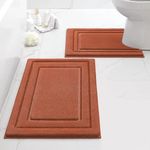 HOMEIDEAS Bathroom Rugs Sets 2 Piece, Super Soft and Absorbent Non Slip Microfiber U-Shaped Toilet Bath Mat Set (20"x32"+U20 x24, Burnt Orange)