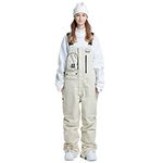 Women and Men's Ski Overalls Waterproof Snow Bibs Ski Pants Windproof Insulated Overalls Pants Outdoor Snowboard Pant Khaki-M