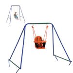 Outsunny 2 in 1 Toddler Swing Set, Metal Swing Set with Safety Harness for Baby, Kids 6 Months+, Heavy Duty Swing Set for Indoor/Outdoor, Backyard Play, Orange