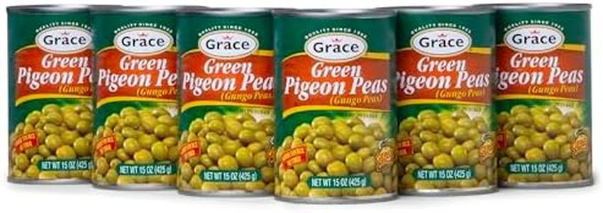 Grace Green Pigeon Peas Canned 15oz - 6 Pack - Jamaican Gungo Peas & Congo Peas - Caribbean Guandules Verdes - Peurto Rican Gandules Verdes - Indian Toor Dal Canned Peas