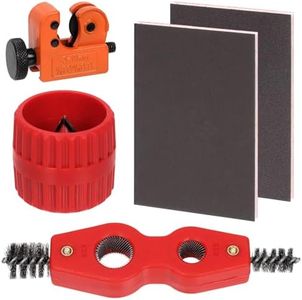 Tanstic 5Pcs Copper Pipe Cleaner and Reamer Set, Includes Copper Pipe Cleaner, Reamer, Sanding Sponge, Tubing Cutter, 4 in 1 Pipe Deburring Brush for PVC PPR Copper Brass Aluminum Pipes