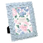 Laura Ashley 5x7 Powder Blue Flower Textured Hand-Crafted Resin Picture Frame w/Easel & Hook for Tabletop & Wall Display, Decorative Floral Design Home Décor, Photo Gallery, Art (5x7, Powder Blue)