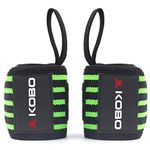 Kobo WTA-42 Black Green Wrist Wraps with Thumb Loop Professional Wrist Support Braces for Men & Women Weight Lifting Cross FitnessPower Lifting Strength Training (Black-Green)