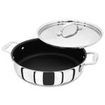 Stellar 7000 S764 Stainless Steel Non-Stick Sauteuse Pan with Lid 24cm, Twin Handles, Induction Ready, Dishwasher Safe - 10 Year Non-Stick Warranty