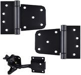 Self-Closing Gate Hardware Kit,1 Pack Self-locking Gate Latch and 2 Pack 3.5inch Heavy Duty Adjustable Spring Gate Square Barn Hinges,Black Finish Gate Hardware Set for Wood Vinyl Fence Gate Shed Door