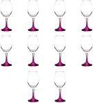 DISCOUNT PROMOS Rioja Wine Glasses with Stem 10 oz. Set of 10, Bulk Pack - Color Bottom, Perfect for Wedding, Party Favors, Birthday, Bridal Shower Gifts - Pink