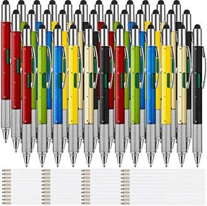 Zonon 36 Pcs Multitool Tech Pen 6 in 1 Ink Pens with Ruler Level Gauge Screwdriver Multifunction Touch Screen Ballpoint Pens and Black Pen Refills for Birthday Party Gift