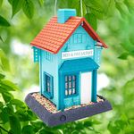 North States Village Collection Bed & Breakfast Birdfeeder: Easy Fill and Clean. Hanging or Pole Mount. Made in USA. 6.5 Pound Seed Capacity (10.25" x 9.5" x 14”, Teal & Copper) (9262)