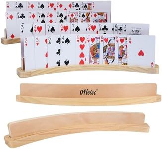 Offelec Set of 4 Wooden Playing Card Holders - 14 Inch 2-Slot Curved Card Holder for Kids Adults, Stackable Card Deck Organizers with Non-Slip Base for Bridge, Strategy Games, Poker & Family Nights