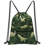 Dinosaur Drawstring Backpack - Drawstring Bags for Boys Kids Swim Bag for Beach Swim Swimming Pool School Draw String Bags with Zippered Pocket Waterproof Sports Gym Bag