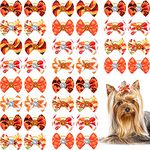 40 Pieces Small Dog Hair Bows with Rubber Bands Autumn Fall Dog Topknot Bow Pet Rhinestone Hair Topknot Bows Pet Handmade Hair Bowknot Grooming Accessories for Thanksgiving Pet Supplies, 20 Pairs