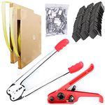 Manual Strapping Tool, Heavy Duty PET/PP Banding w/Tensioner Tool Sealer 2 x 328ft Packing Belt, 100pcs Strapping Buckles Kits 100pcs Strapping Edge Protector, Tensioner for Width 1/2"-3/4" Strap