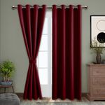 ThinkArtDecor Blackout Curtains 8 feet Long Set of 2, Room Darkening Thermal Insulated Solid Door Curtains with Tie Backs, Wine Red