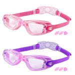 COOLOO Kids Swimming Goggles, 2 Packs Crystal Clear Swim Goggles for Kids, Children, Boys, Girls, and Teens Age 3-16, Anti-Fog, Waterproof, No Leaking