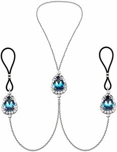 AOAODIMP Teardrop Nipple Ring Rhinestone Water Drop Faux Nipple Chain Noose Body Non Piercing Jewelry Heart Chokers Necklaces, Large, Rhinestone, glass crystal