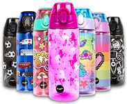 Fringoo - 600ml Kids Water Bottle with Straw & Fliptop Lock - 100% Leakproof - BPA Free 600ml Kids Water Bottle for School - Unicorn Ombre