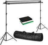 HIFFIN Black|Green|White 8x12ft Curtains Portable Background Backdrop Support Stand Kit 9ft Tall Adjustable Photo Backdrop Stand (Background Kit02)