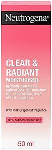 Neutrogena Clear & Radiant Moisturiser (1 x 50ml) Daily Face Cream for Dry Blemish-Prone Skin, Uplifting Oil-Free Moisturiser with Pink Grapefruit Scent for a